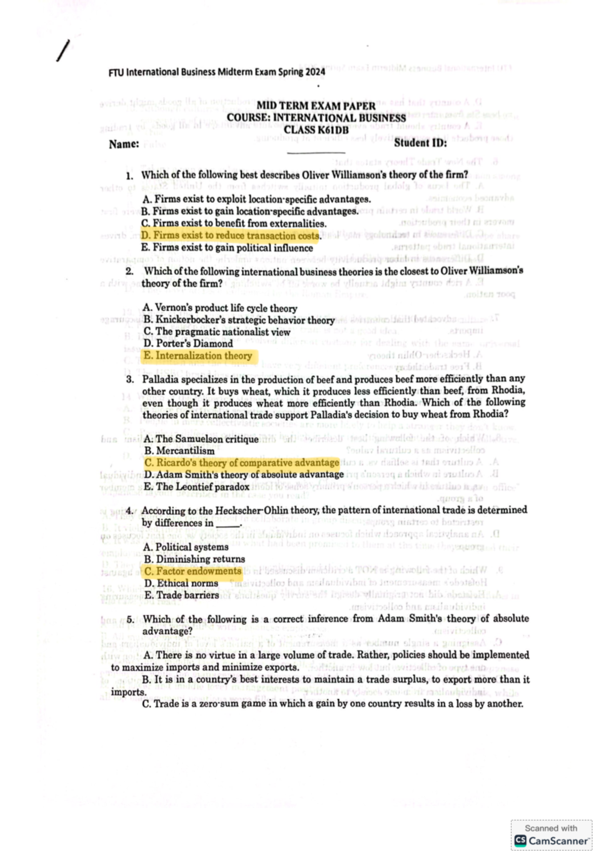 FTU International Business Midterm Exam Spring 2024 - Exam Paper K61DB ...