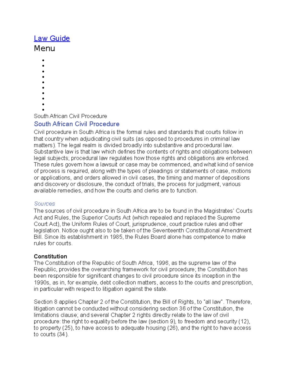 Civil procedure notes for law 101: South African civil courts - Studocu