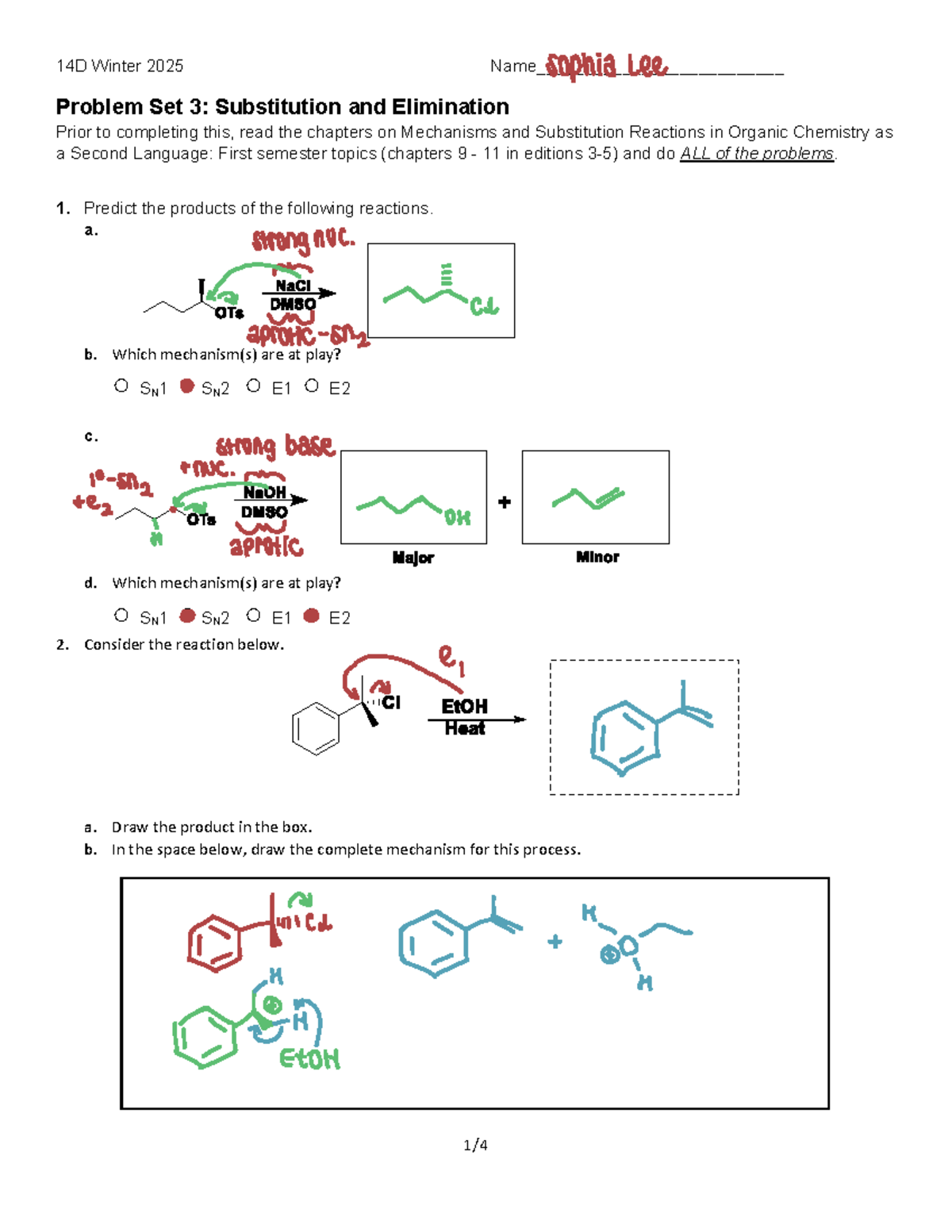 CHEM 14D Winter 2025 Problem Set 3: Substitution & Elimination - Studocu