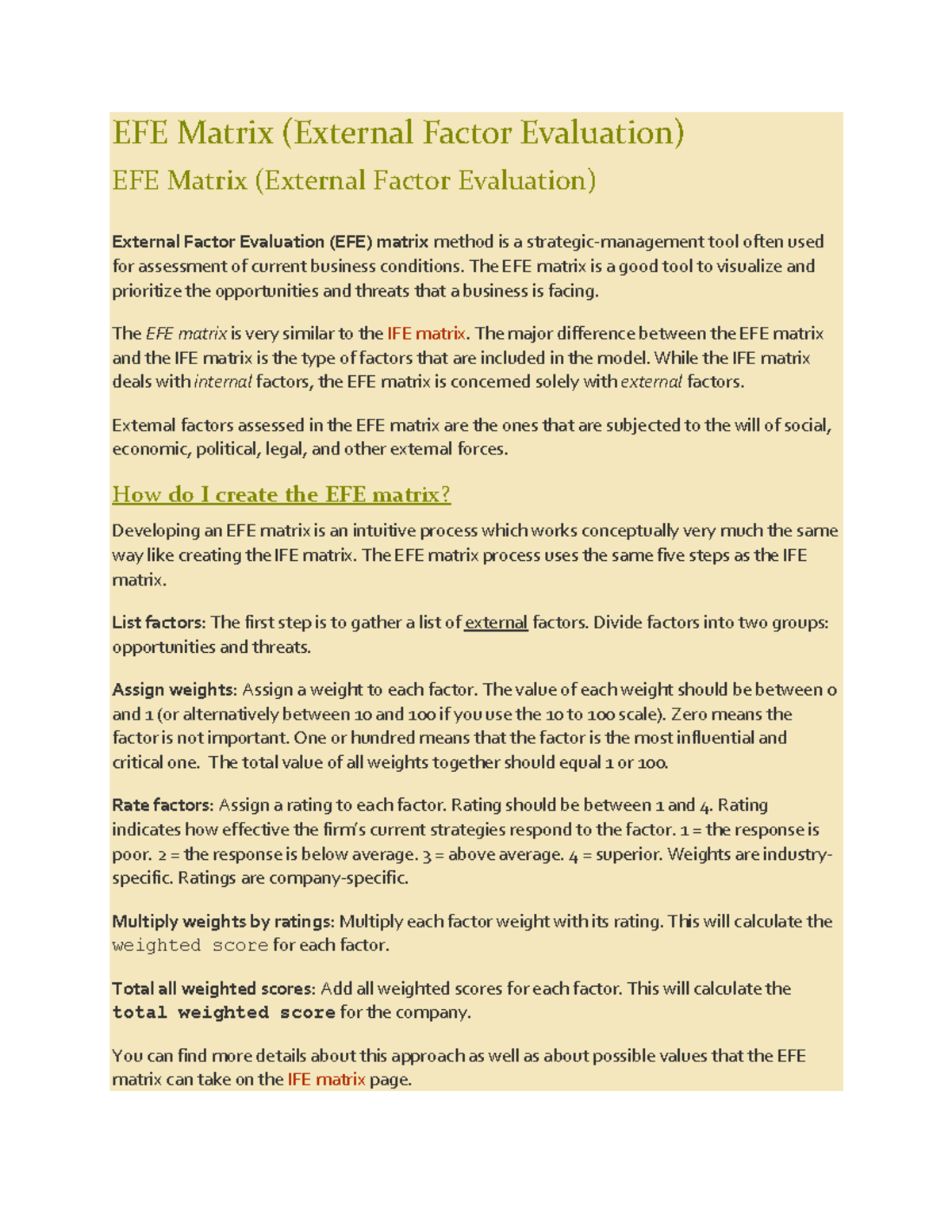EFE Matrix: Understanding External Factor Evaluation Method - Studocu