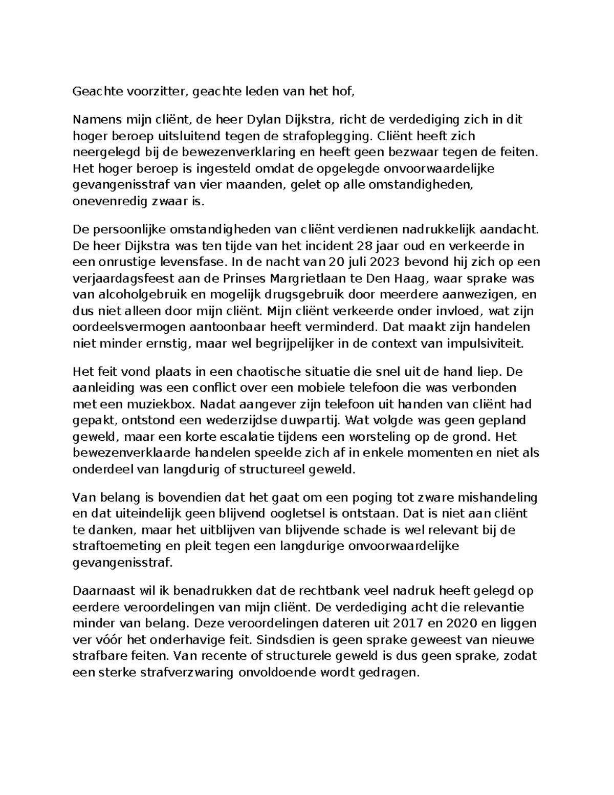 Strafmaatverweer in Hoger Beroep - Dylan Dijkstra - Studeersnel