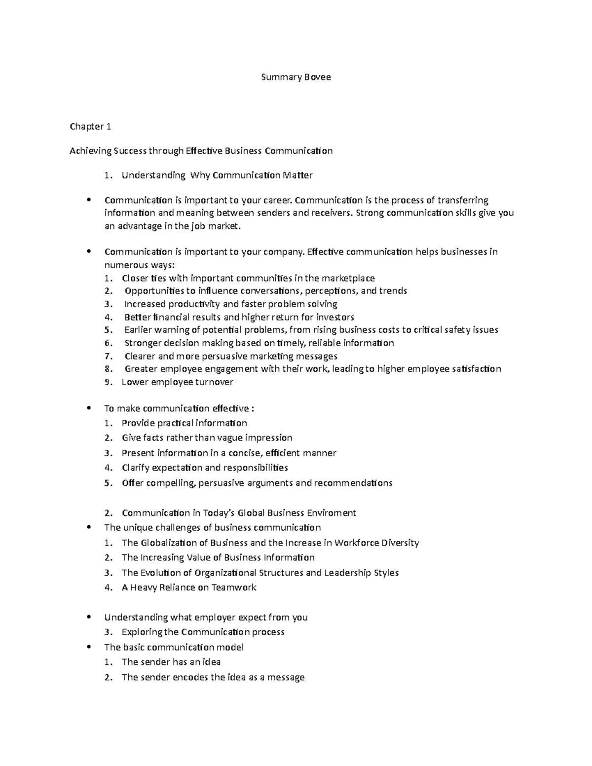 BOVE 101 Chapter 1 Summary: Effective Business Communication - Studocu