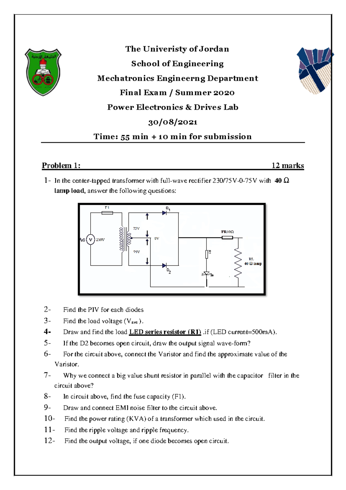 Final Exam Summer 2020: Power Electronics & Drives Lab - Studocu