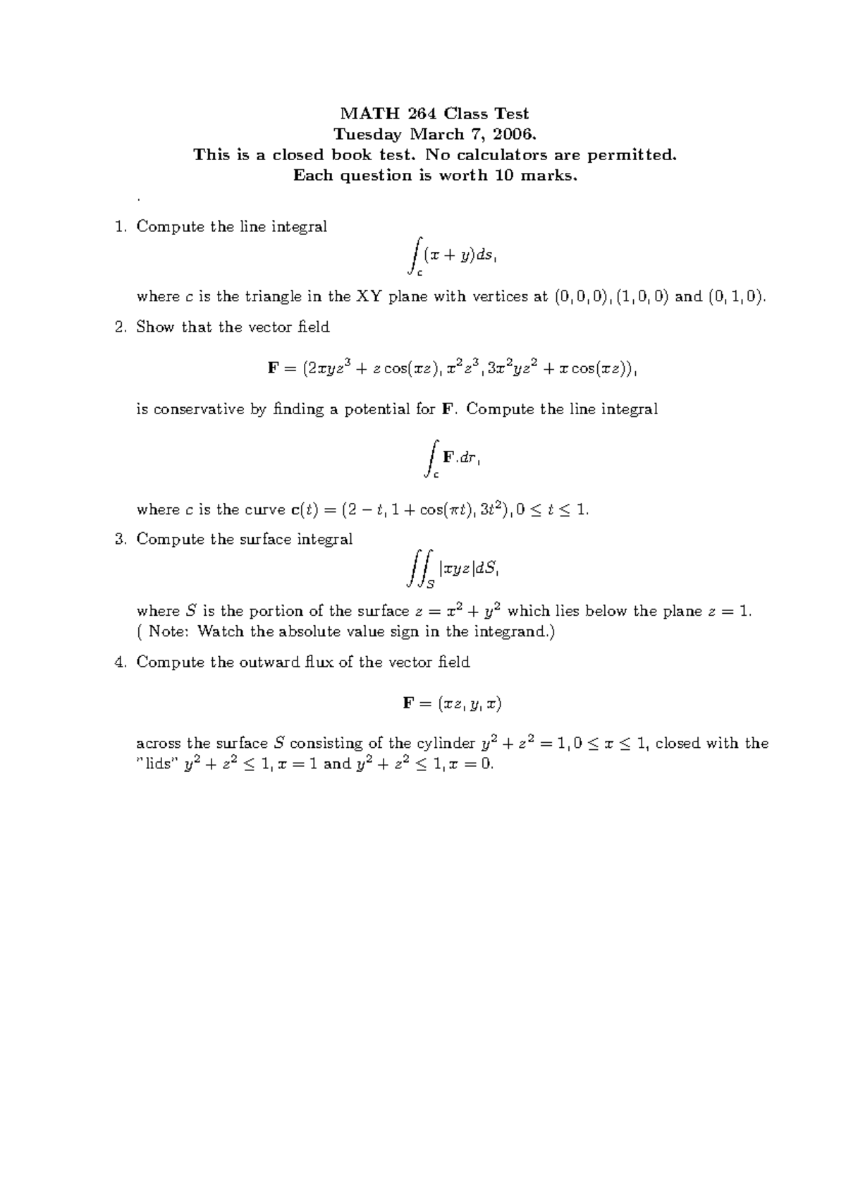 MATH 264 - Practice Midterm Test Questions & Solutions Feb 2025 - Studocu