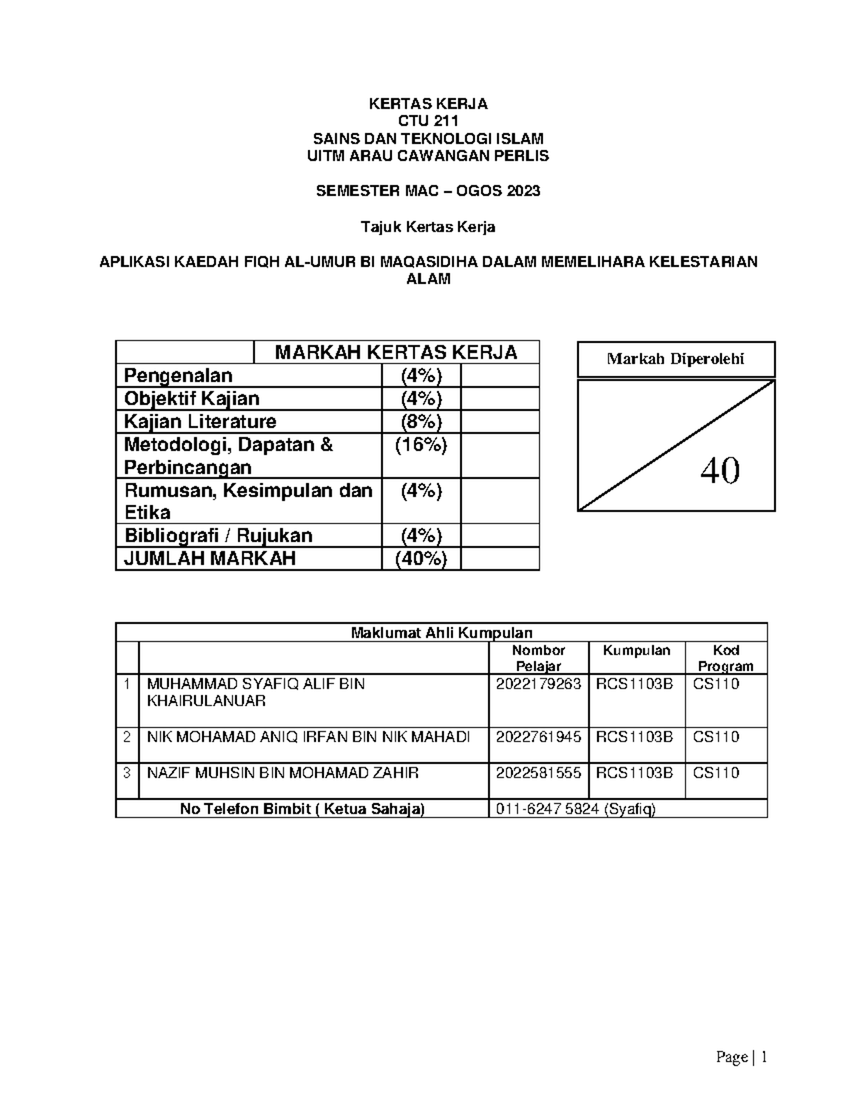 Kertas Kerja Ctu211 Aplikasi Kaedah Fiqh Dalam Memelihara Alam Studocu