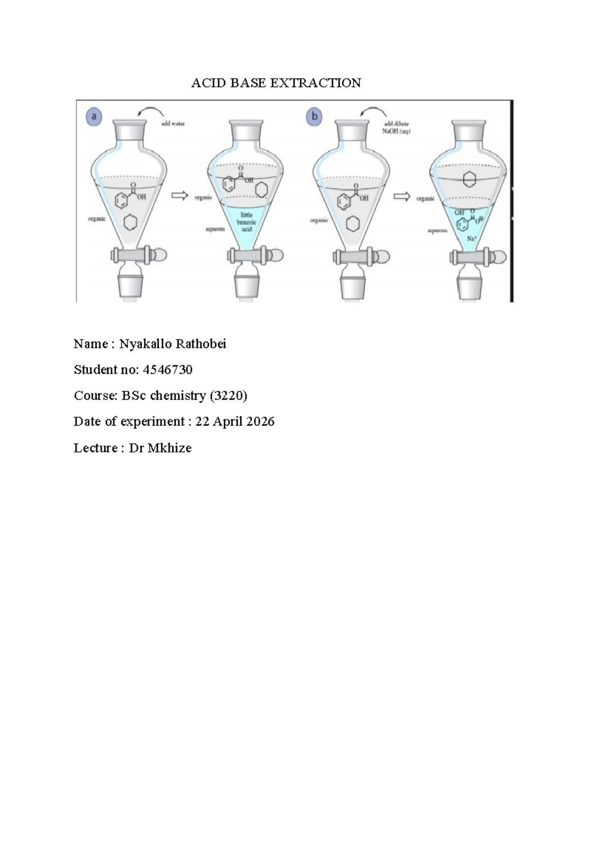 BSc Chemistry (3220) Acid-Base Extraction Experiment Notes - Studocu