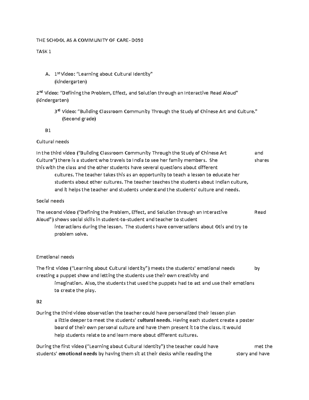 D090 Task 1 - Exploring Cultural Identity and Community in Education ...
