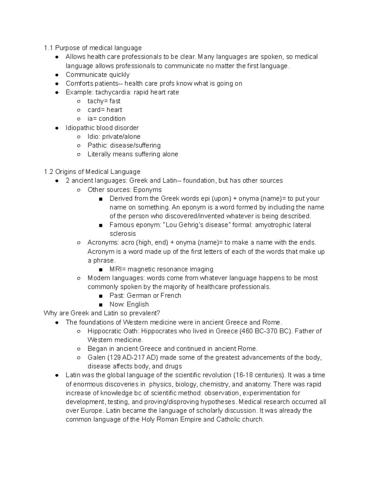 Exam 1 Study Guide - Lecture Notes on Medical Language (1-7) - Studocu