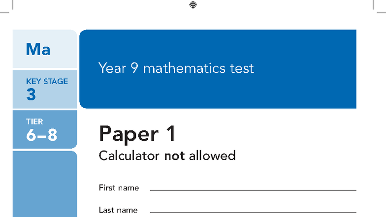 Year 9 Mathematics Test 3 - Level 6 Paper 1 (Calculator Not Allowed ...
