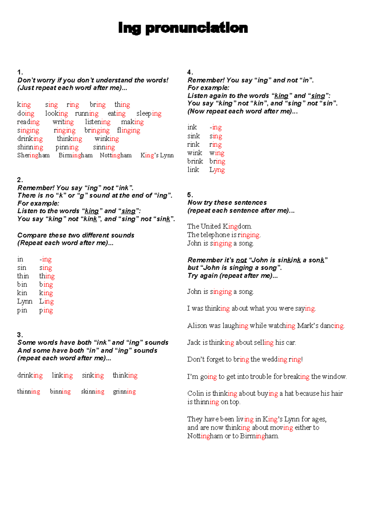 Ing Pronunciation Practice: Understanding Sounds and Words - Studocu