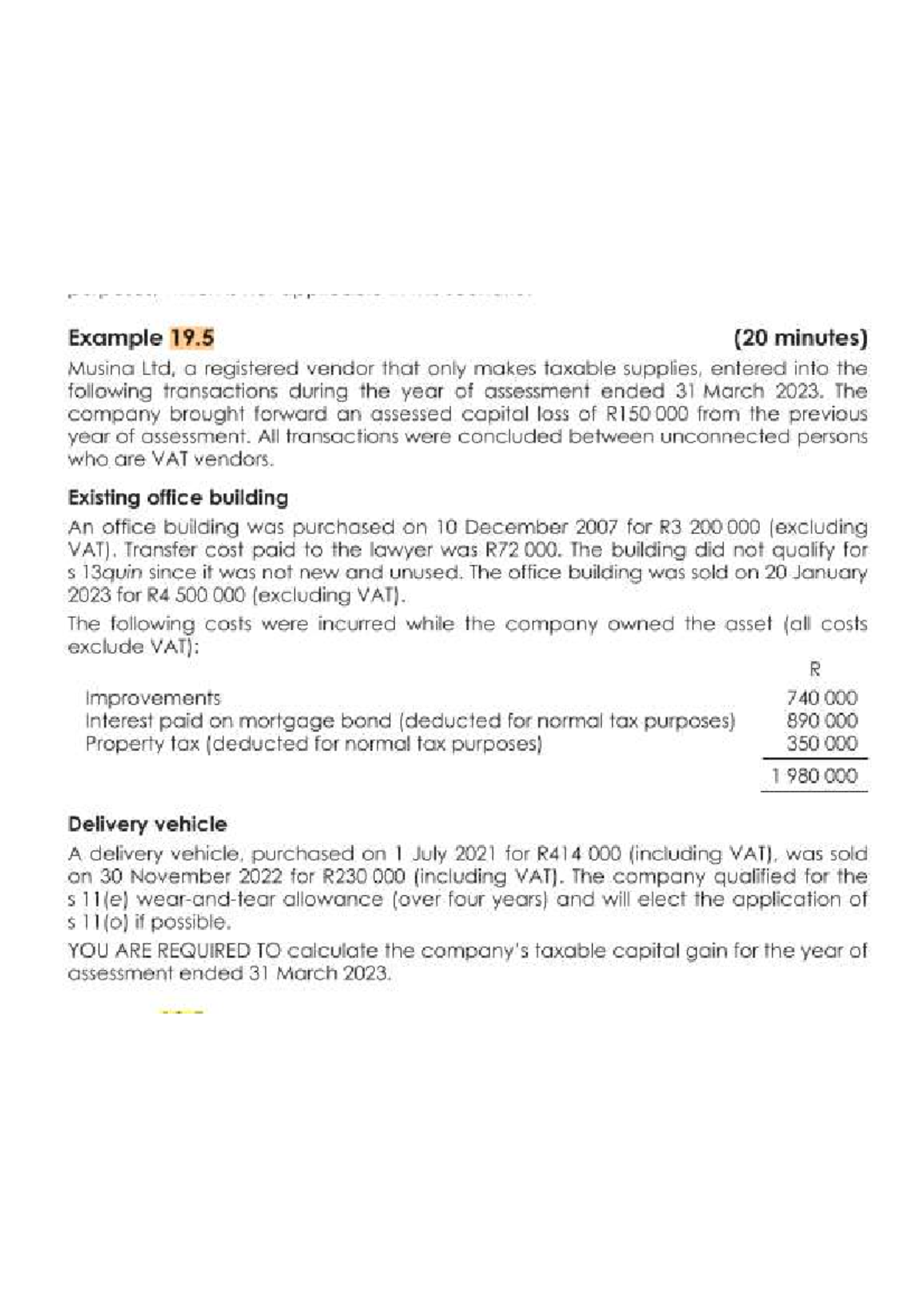 CGT revision question 4 - Example 19 (20 minutes) Musina Ltd, a ...