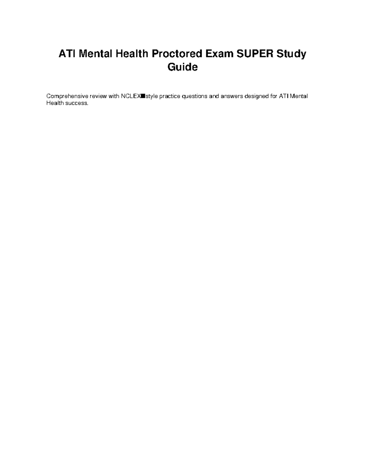 ATI Mental Health Proctored Exam Study Guide with Practice Q&A - Studocu