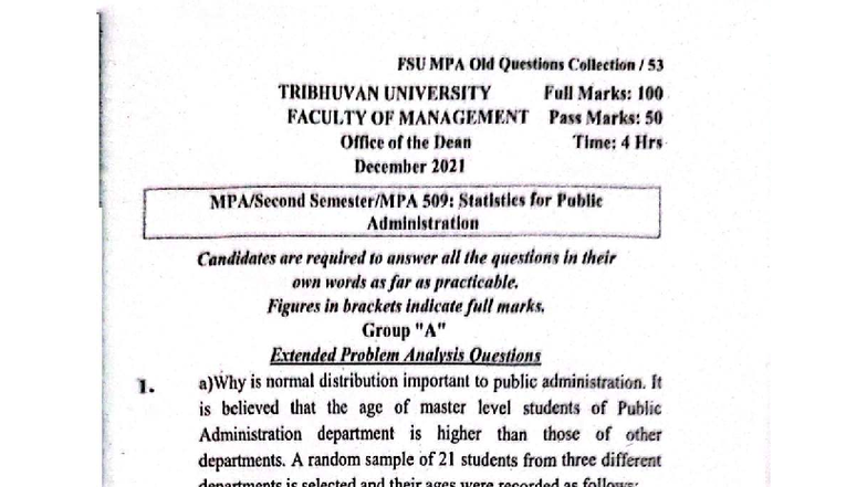FSU MPA 509: Statistics for Public Administration Exam Questions 2021 ...