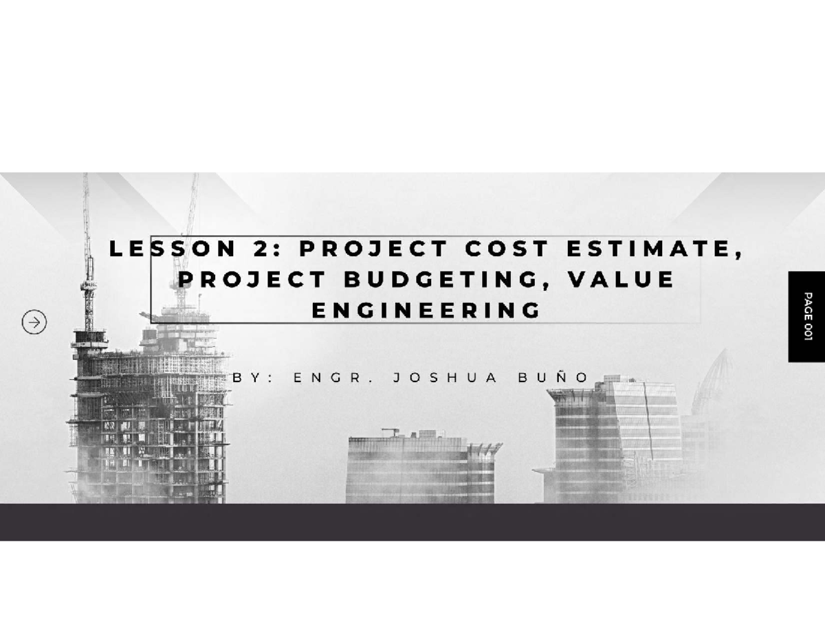 SSON 2: Project Cost Estimation, Budgeting & Value Engineering LOO ...