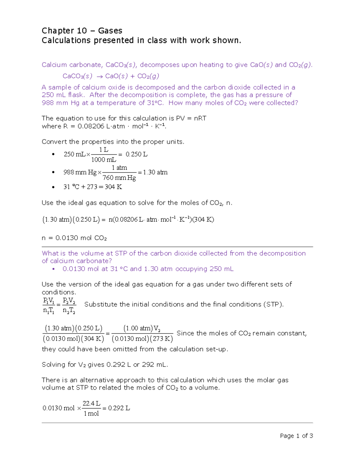 Chapter 10 – Gases: Ideal Gas Calculations and Concepts - Studocu