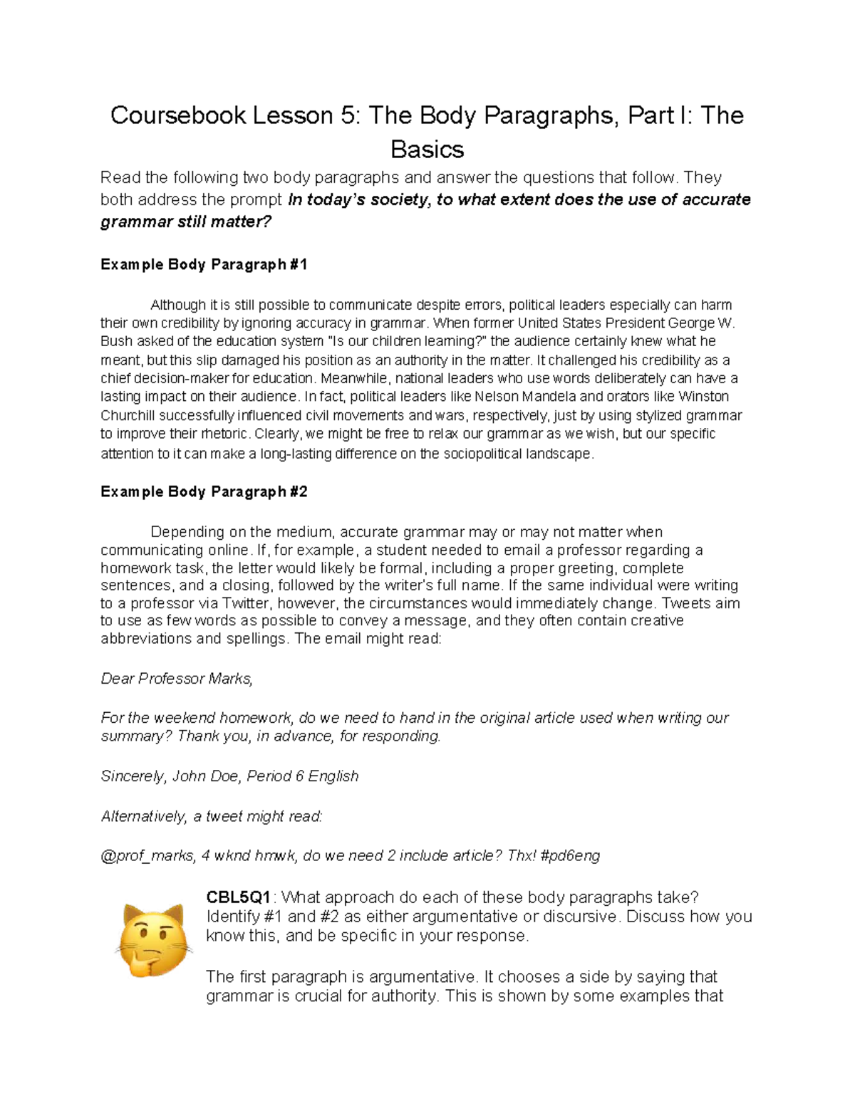 AICE CBL 5 Assignment: Understanding Body Paragraphs Basics - Studocu