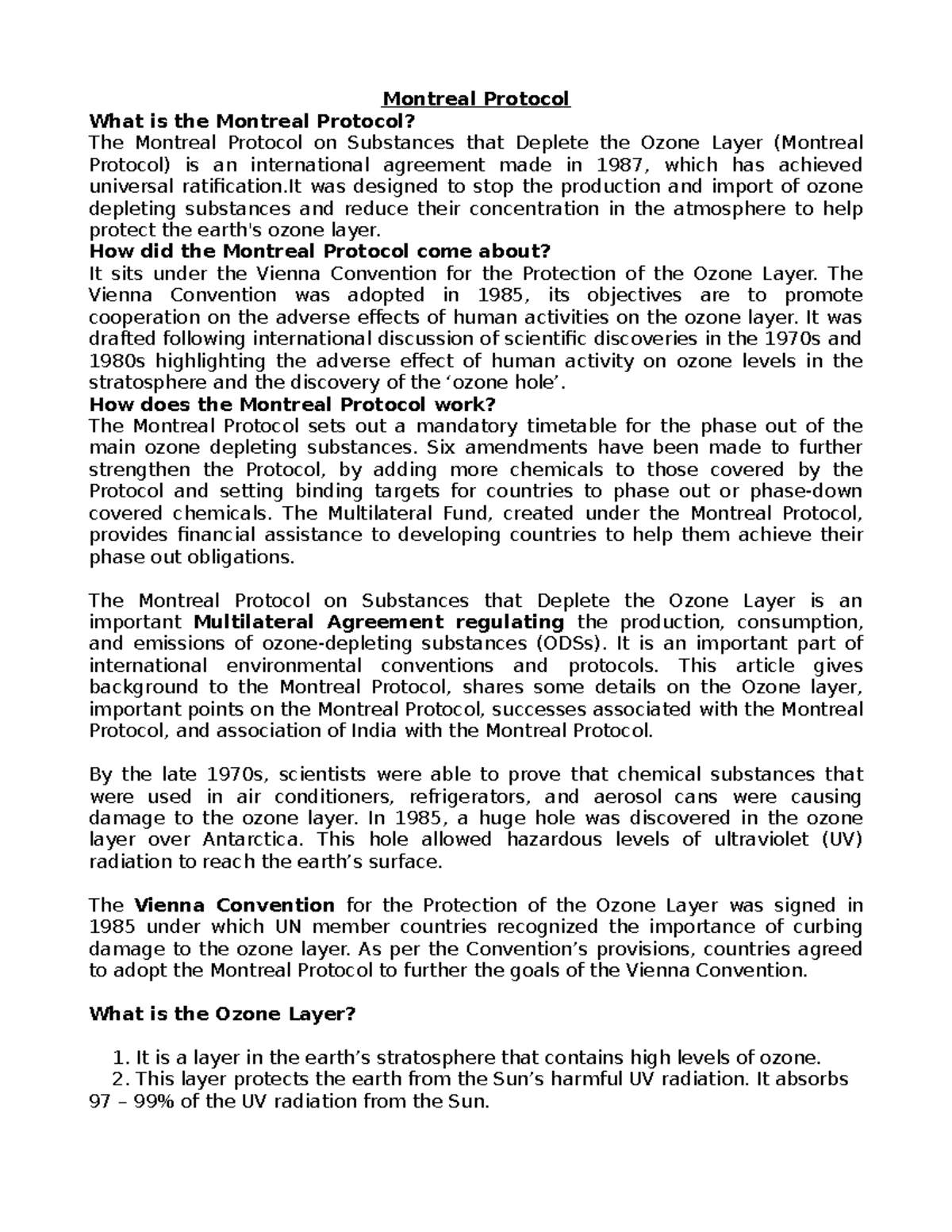 BA UNIT-4: The Montreal Protocol and Its Global Impact - KJML - Studocu