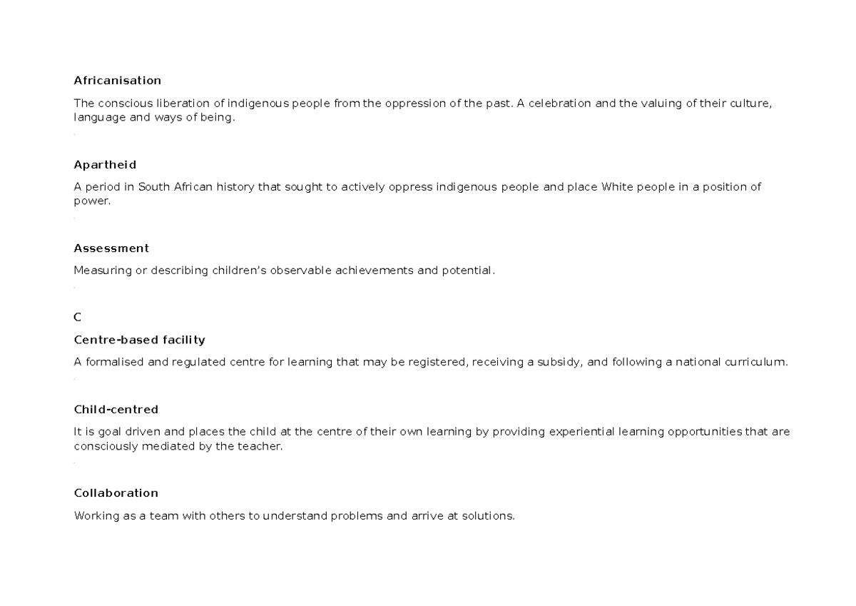 Glossary of Key Terms in HED2601: Understanding ECE Concepts - Studocu