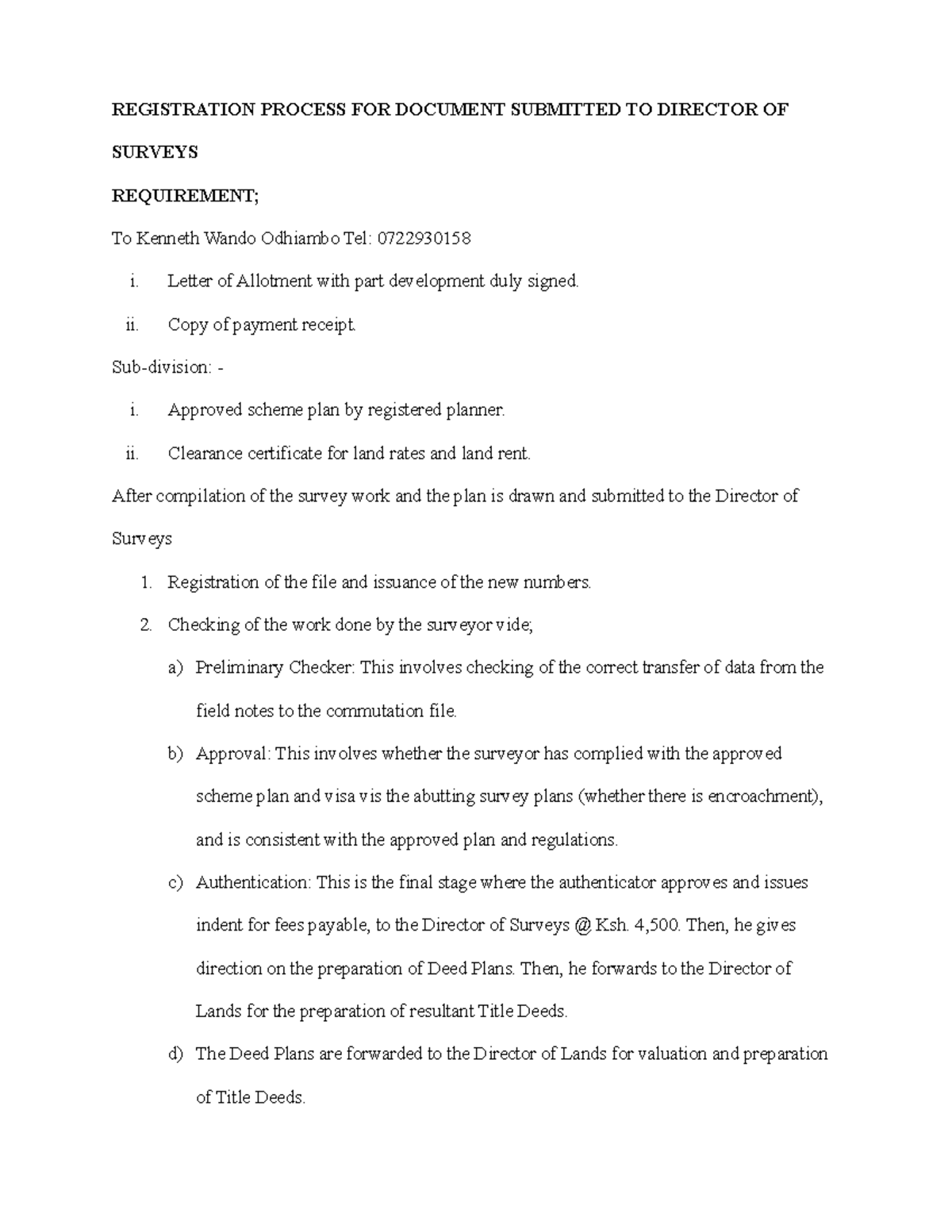 Registration Process for Document Submission to Director of Surveys ...