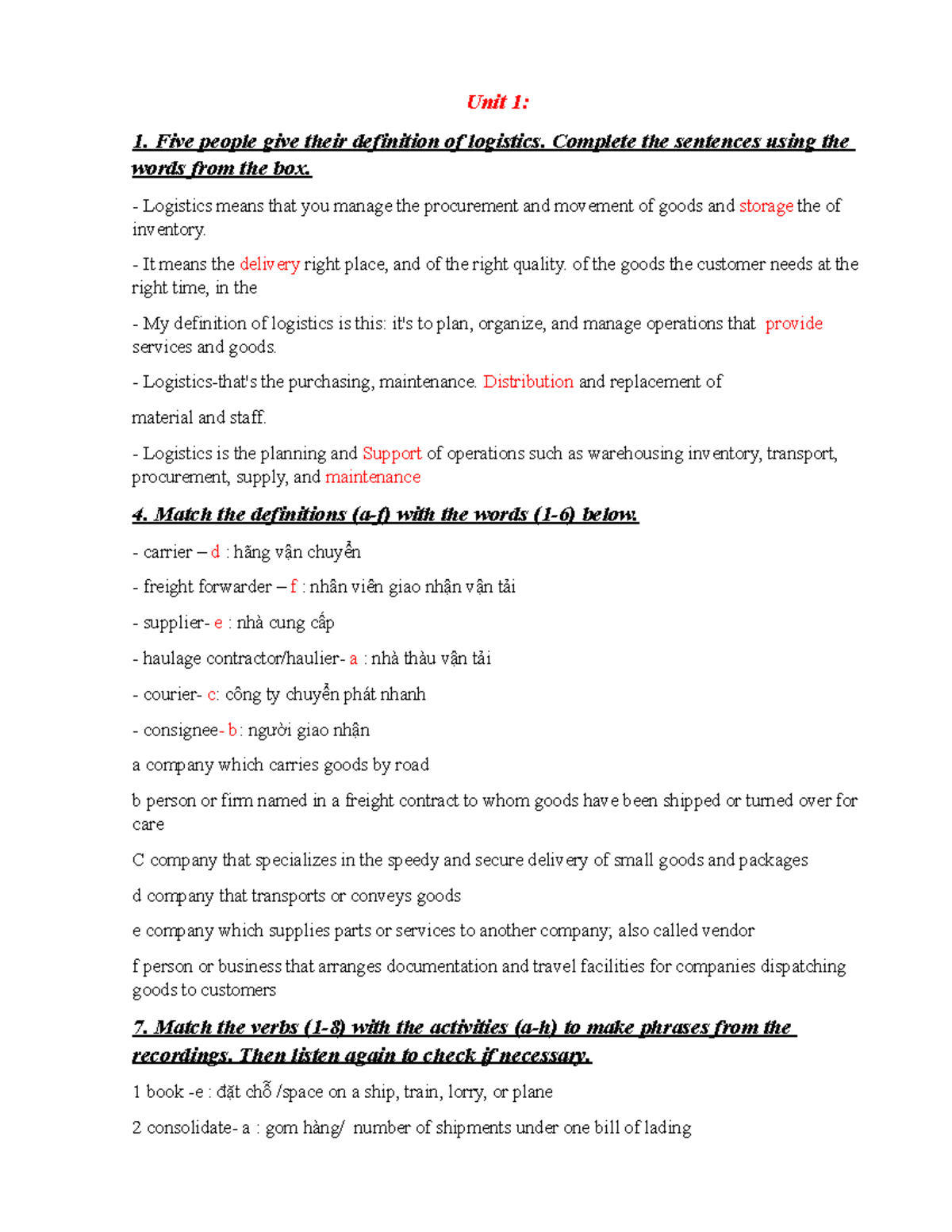 Unit 1 - Understanding Logistics and Supply Chain Management Concepts ...