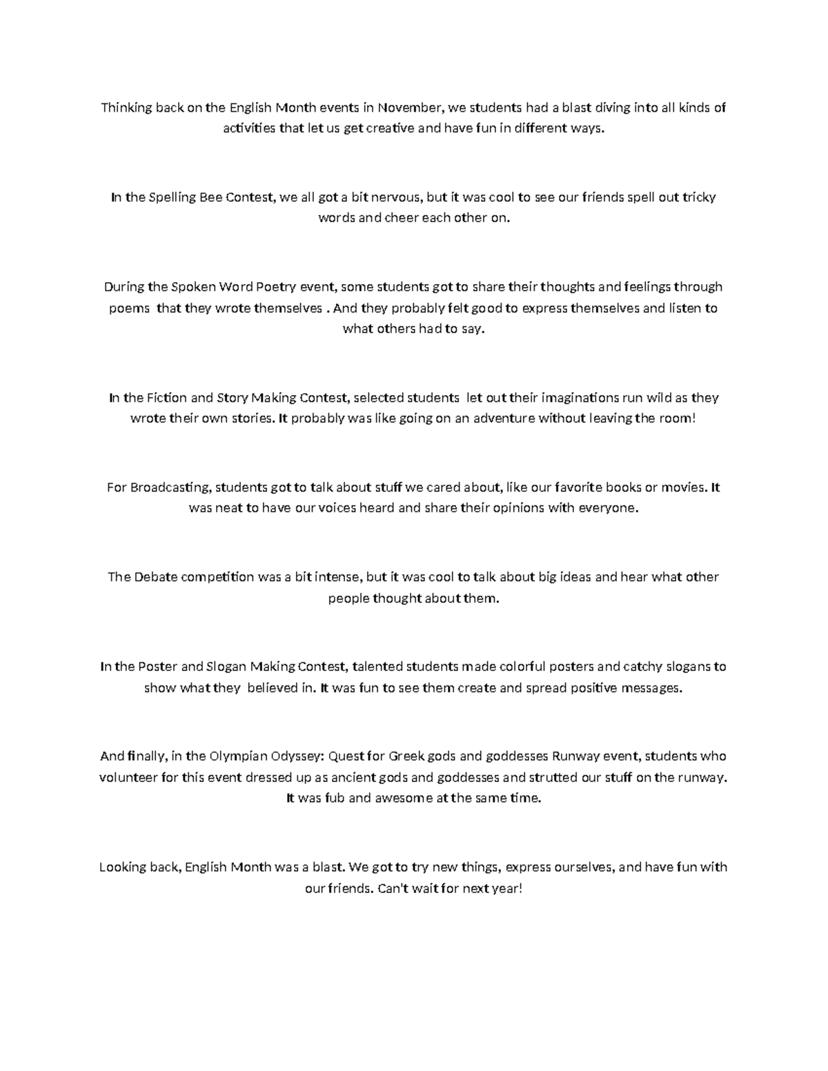 English Month Activities Recap - WPS Office - Studocu