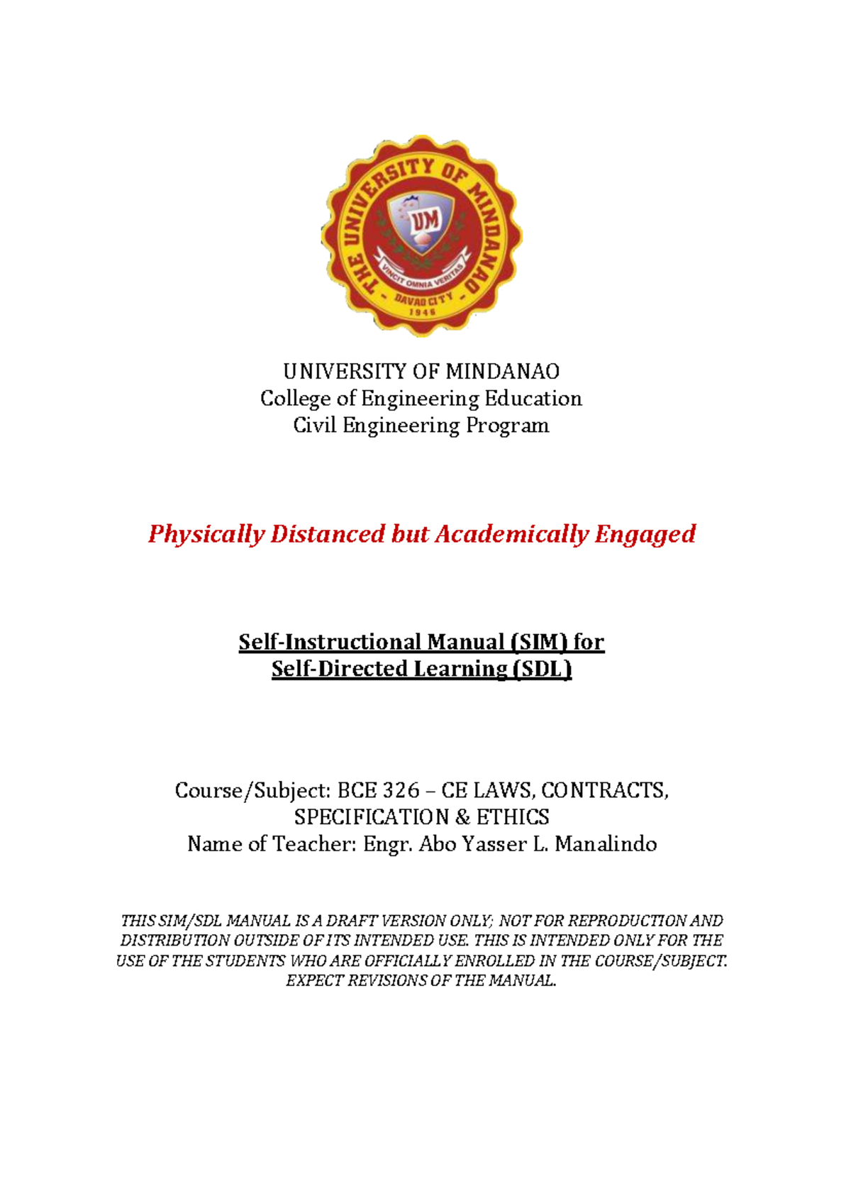 BCE 326 CE Laws, Contracts, and Ethics Course Manual (Draft) - Studocu