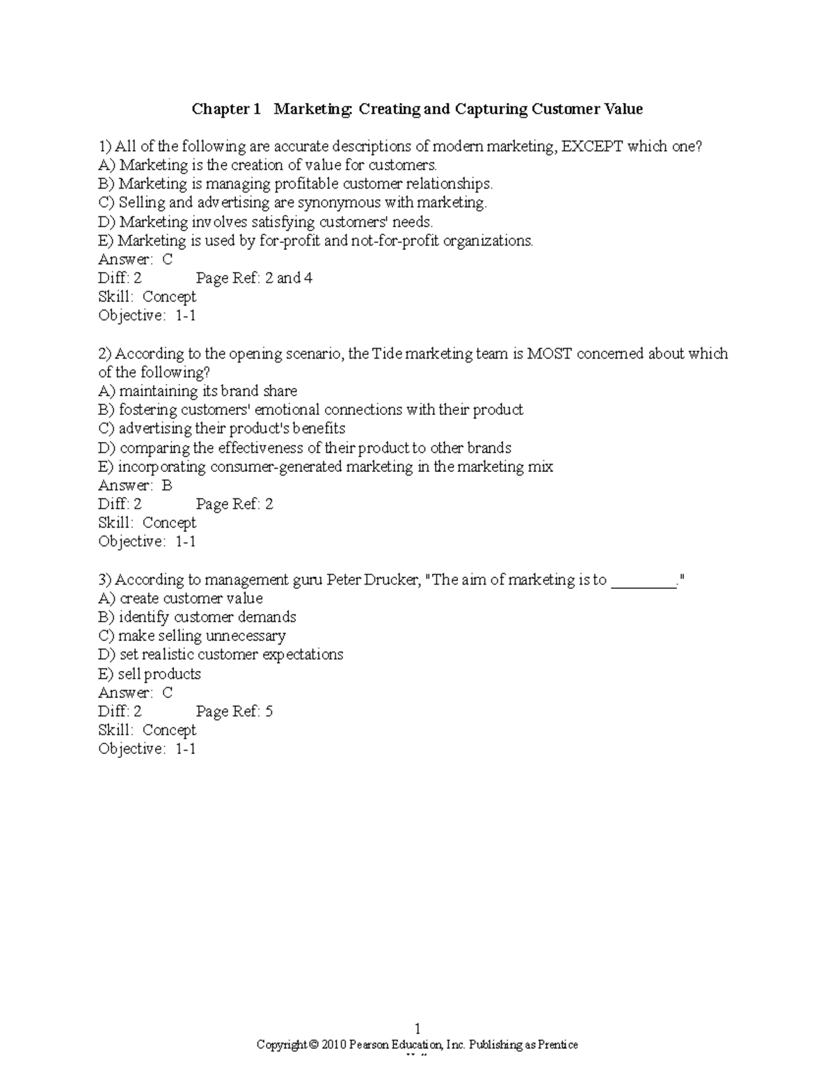 Chapter 1 - Marketing Test Bank and Review Questions - Studocu