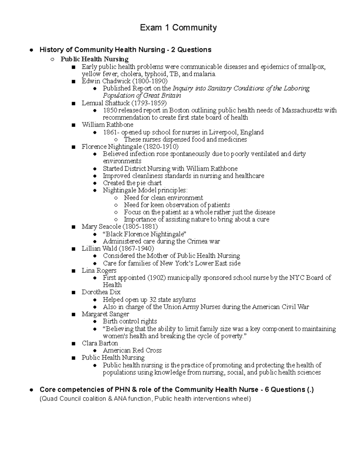 Exam 1 Community - Comprehensive Review of Public Health Nursing - Studocu