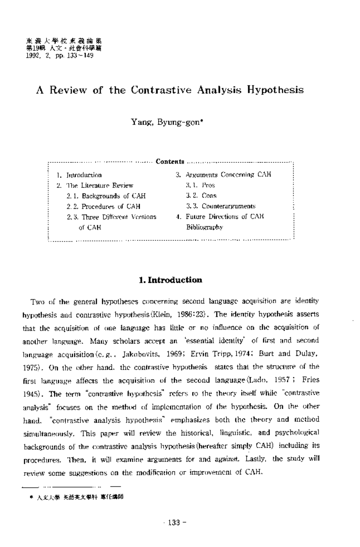 A Review of the Contrastive Analysis Hypothesis (CAH) - 1992 - Studocu