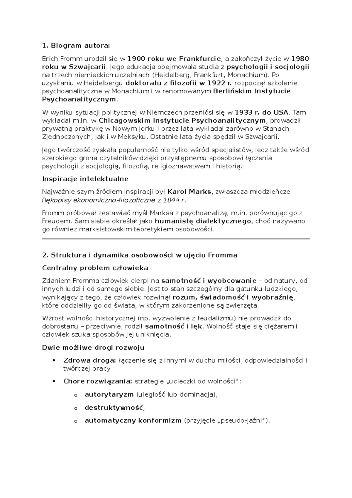 Rozdział 4 - Biogram i Teoria Osobowości Ericha Fromma - Studocu