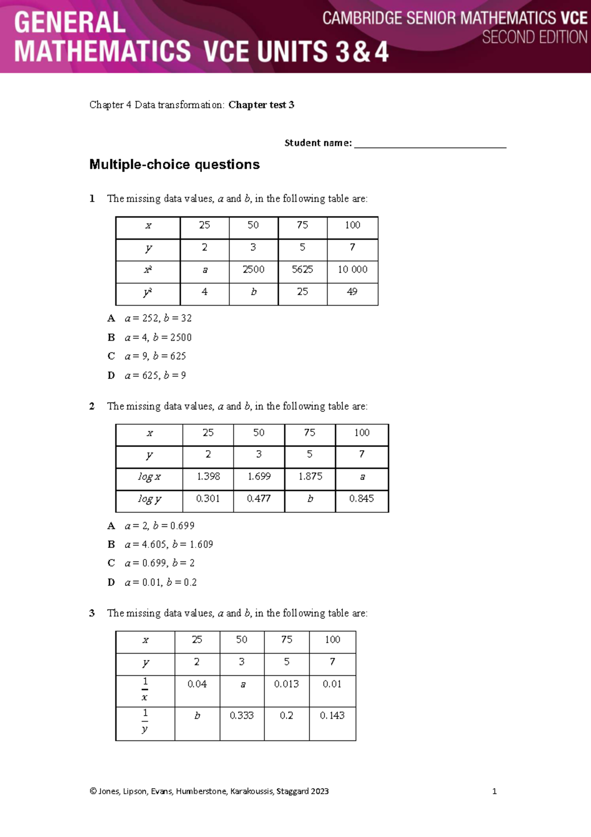 Chapter 4 Data Transformation: Test 3 - General Maths Practice SAC ...