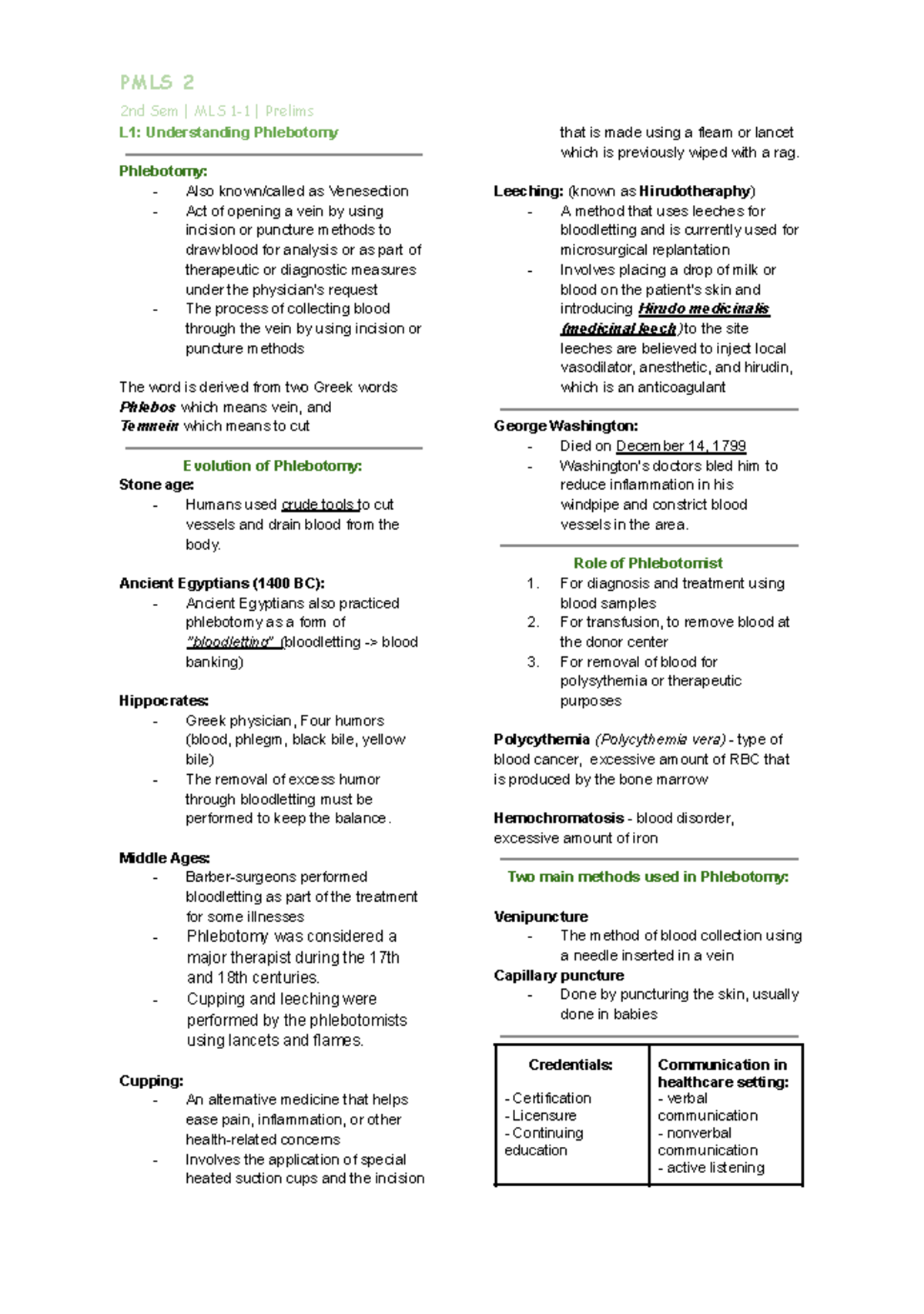PMLS 2 2nd Sem MLS Prelims: Comprehensive Guide to Phlebotomy and ...