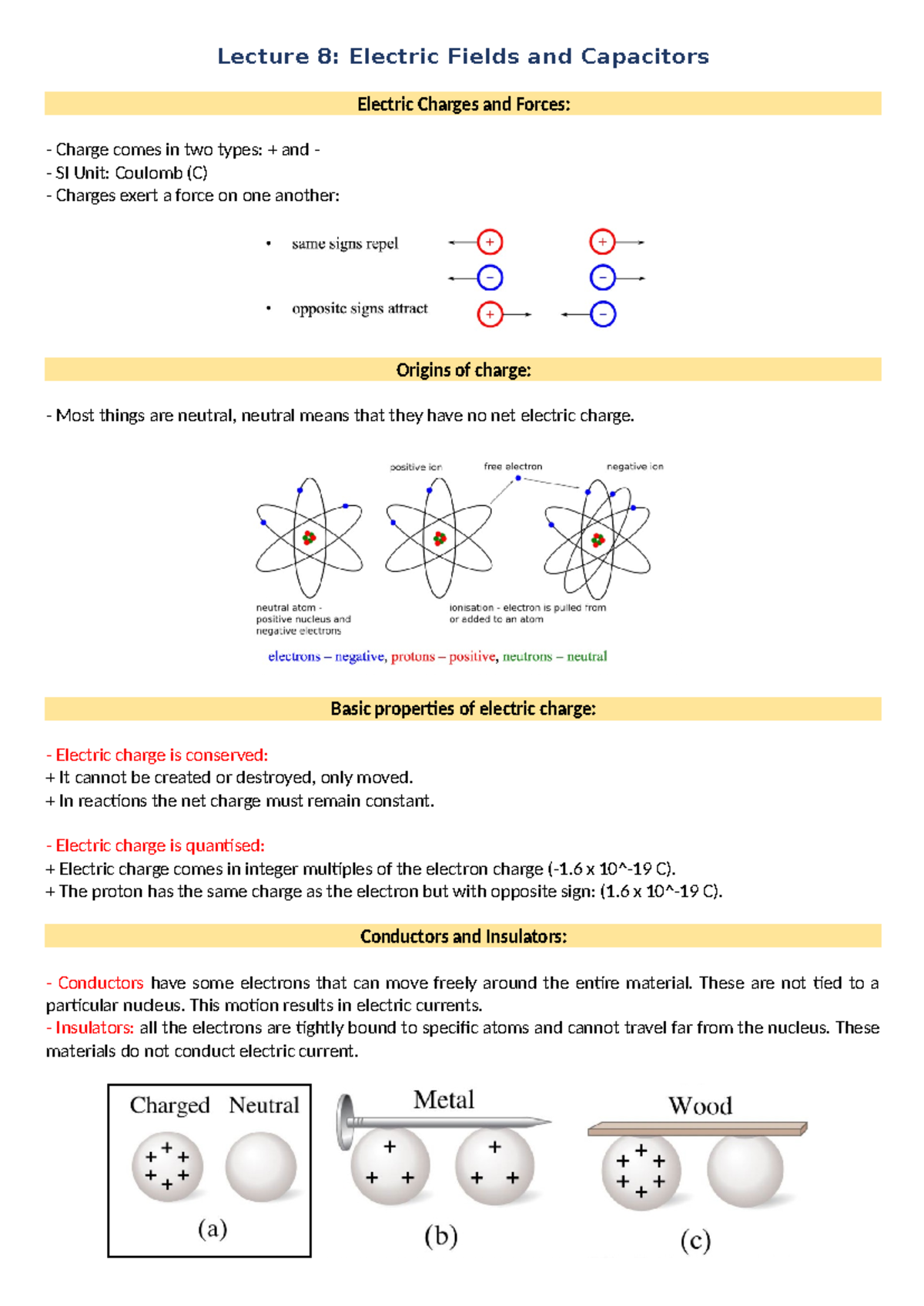 Lecture 8 Notes: Electric Fields & Capacitors Concepts Explained - Studocu