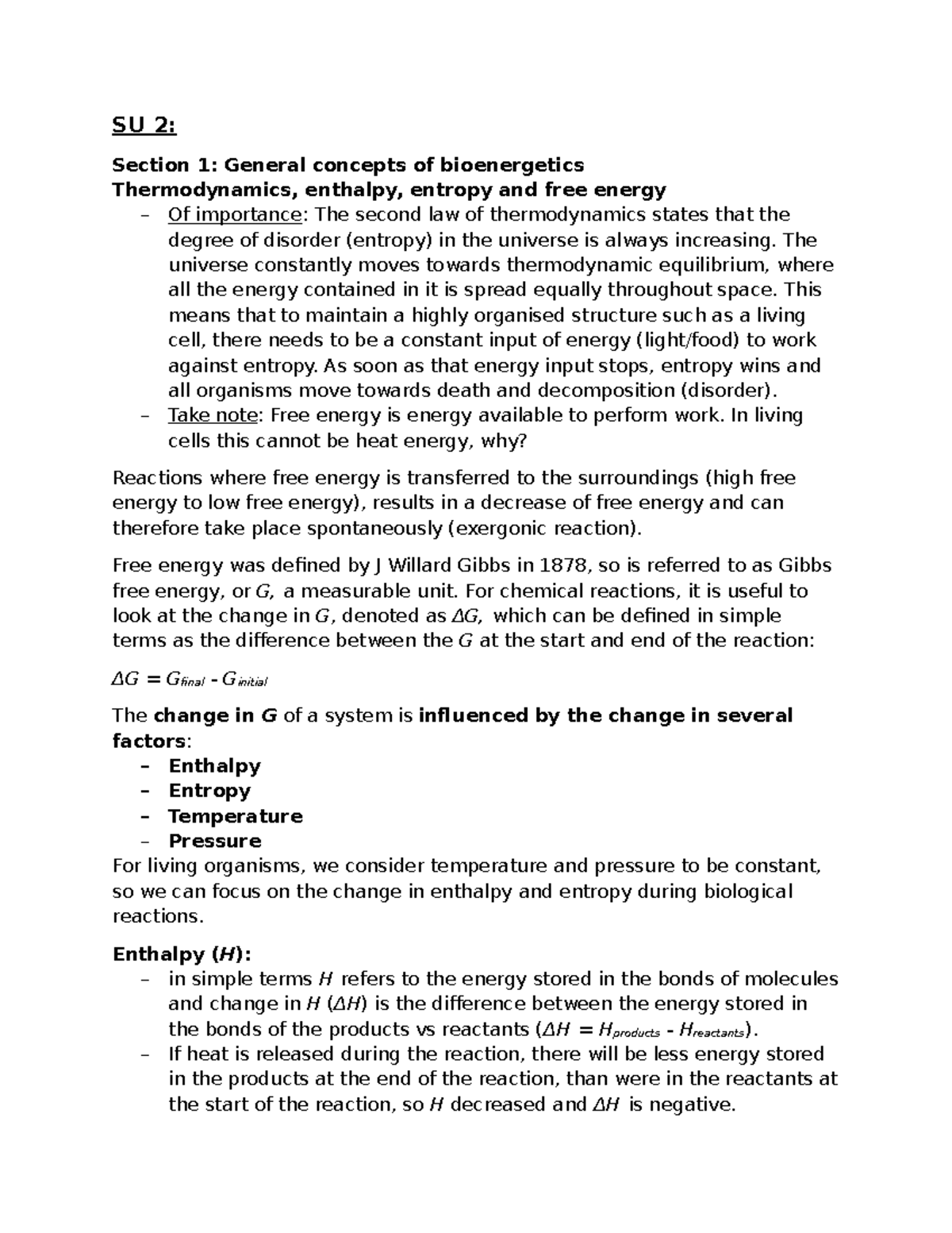 BCHS 316 SU 2 - Bioenergetics, Enzymes, and Catalysis Concepts - Studocu