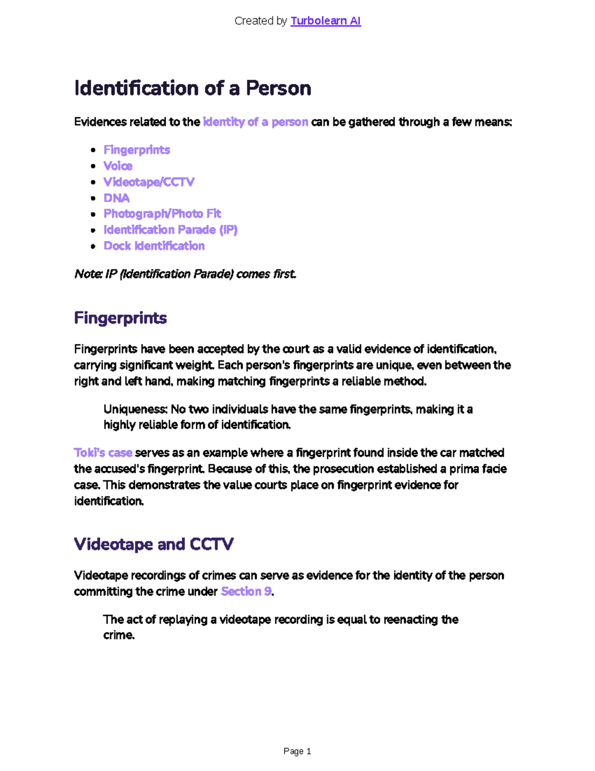 Identification Evidence: Key Methods and Legal Considerations (LAW 101 ...
