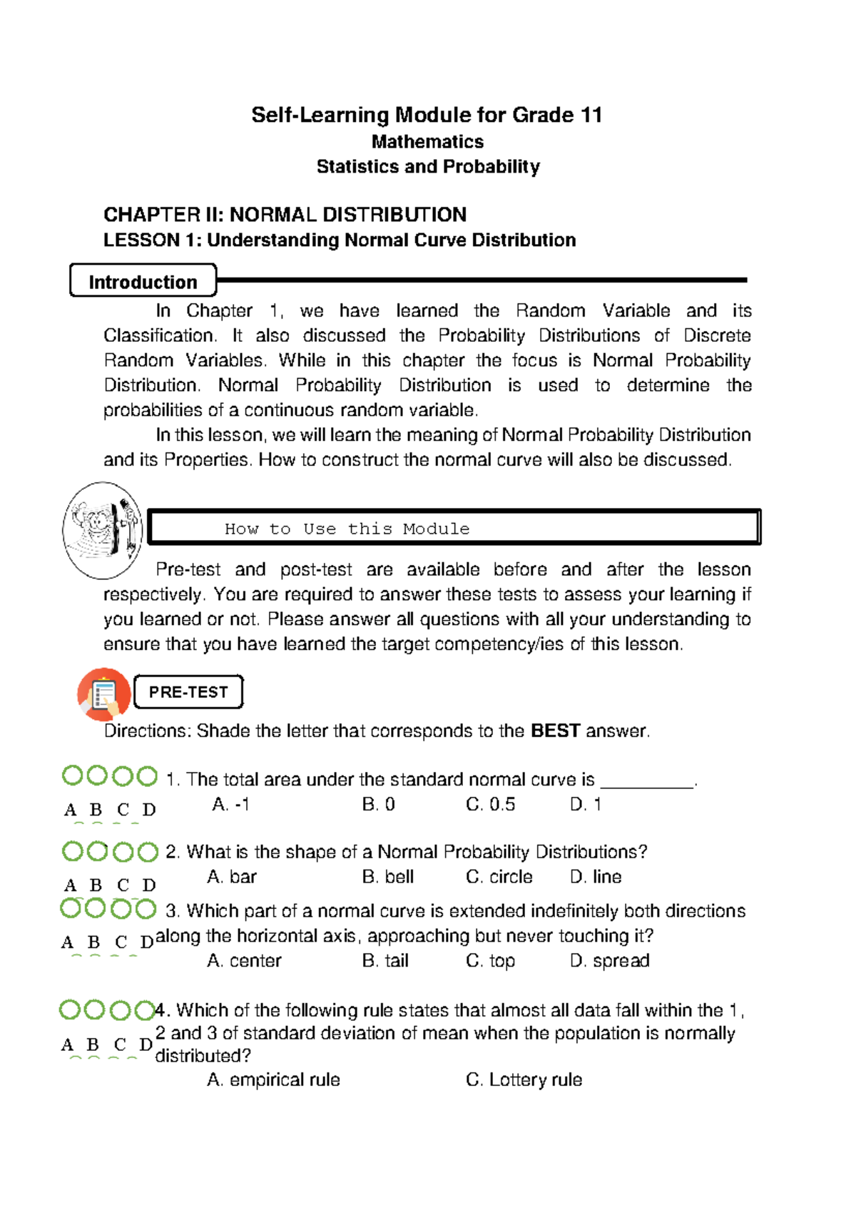 Chapter II Normal Distribution - A B C D A B C D A B C D A B C D Self ...