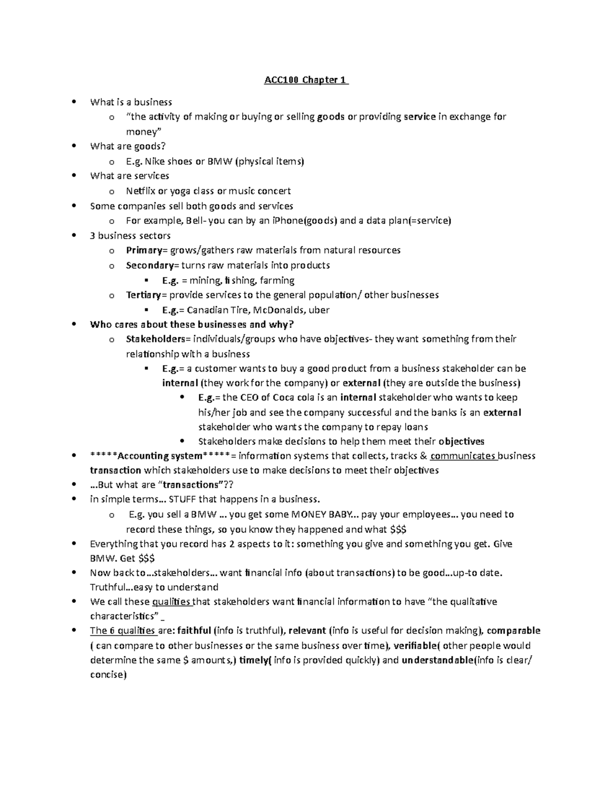 ACC100 Chapter 1 - Lecture notes 1 - ACC100 Chapter 1 What is a ...
