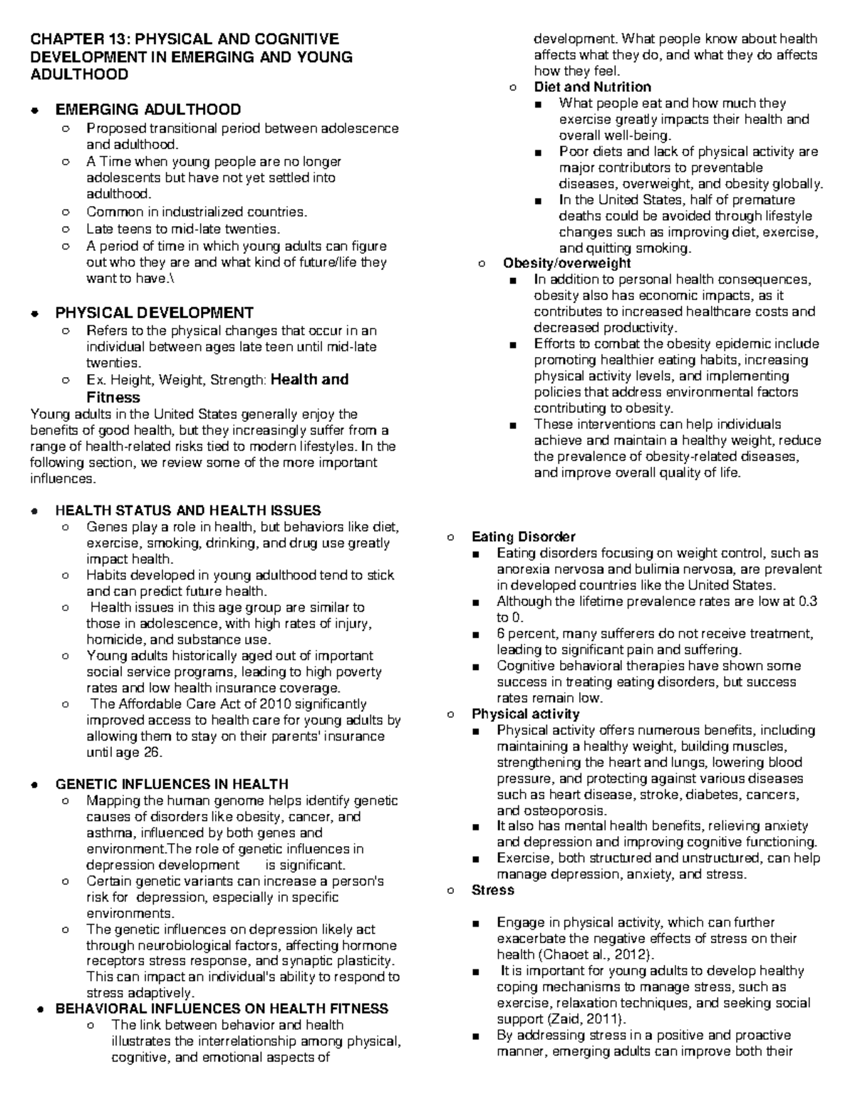 Chapter 13 Summary: Physical & Cognitive Development in Emerging ...