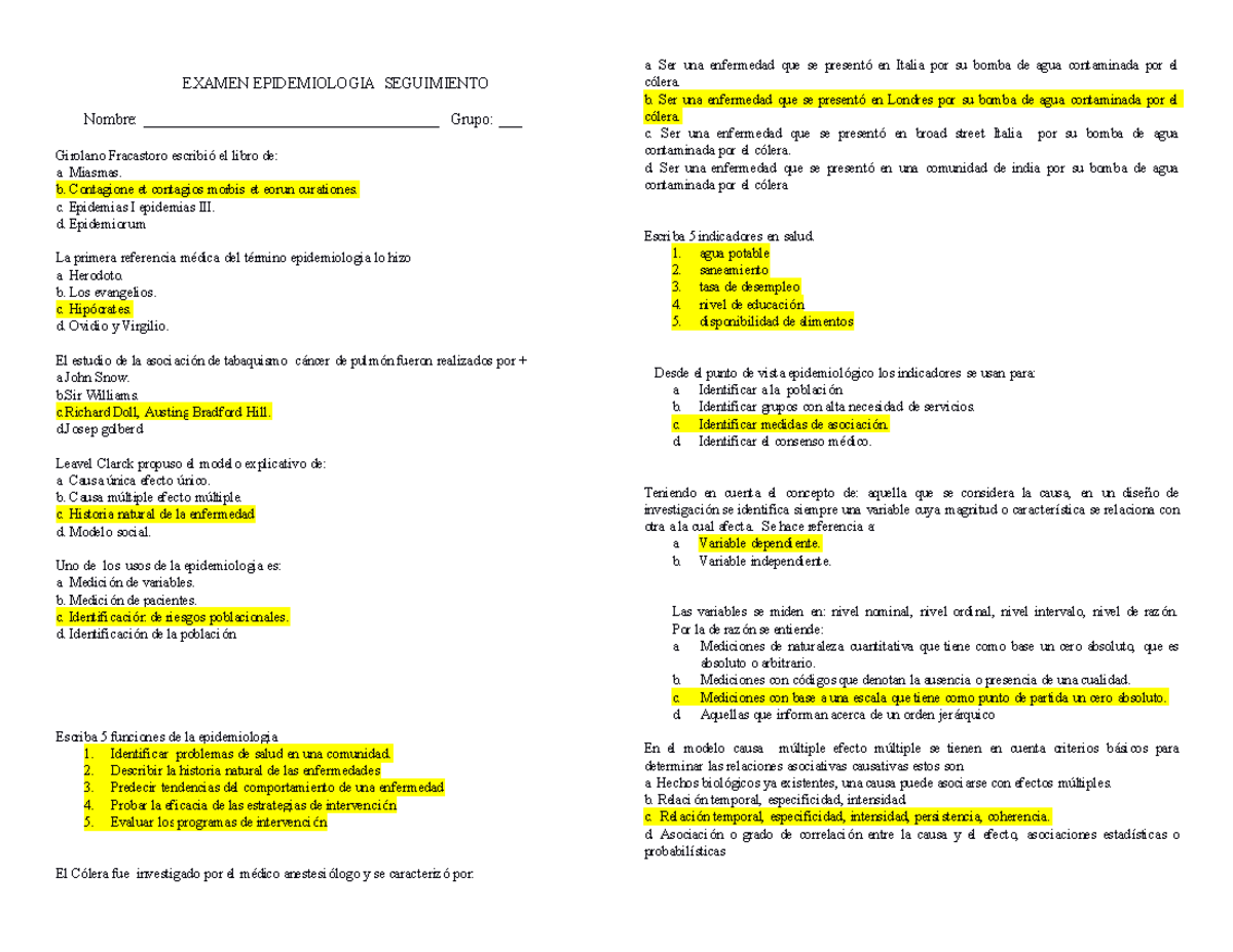 Examen 2019: Preguntas y Respuestas de Epidemiología - Studocu