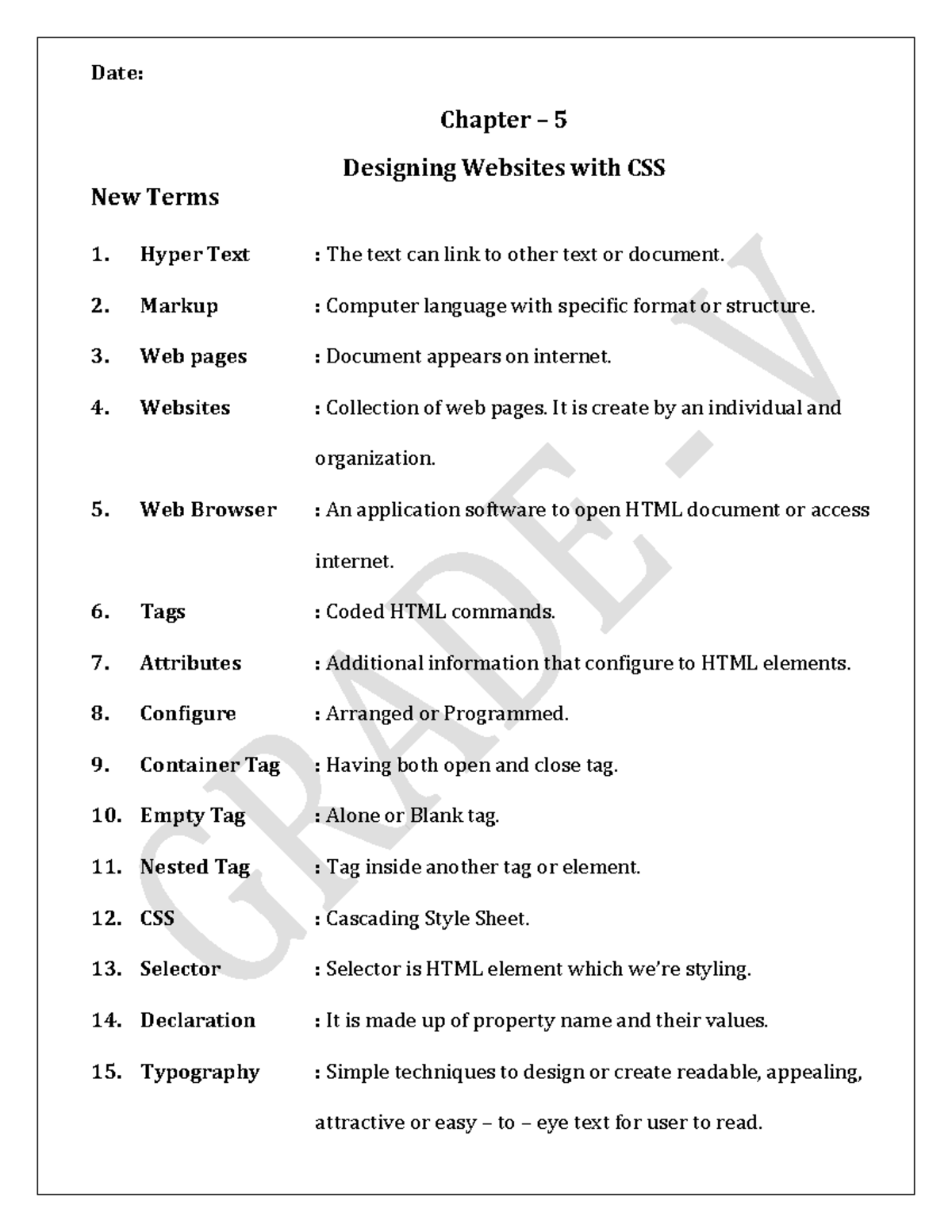 CV - V Ch 5: Designing Websites with CSS - Key Terms and Concepts - Studocu