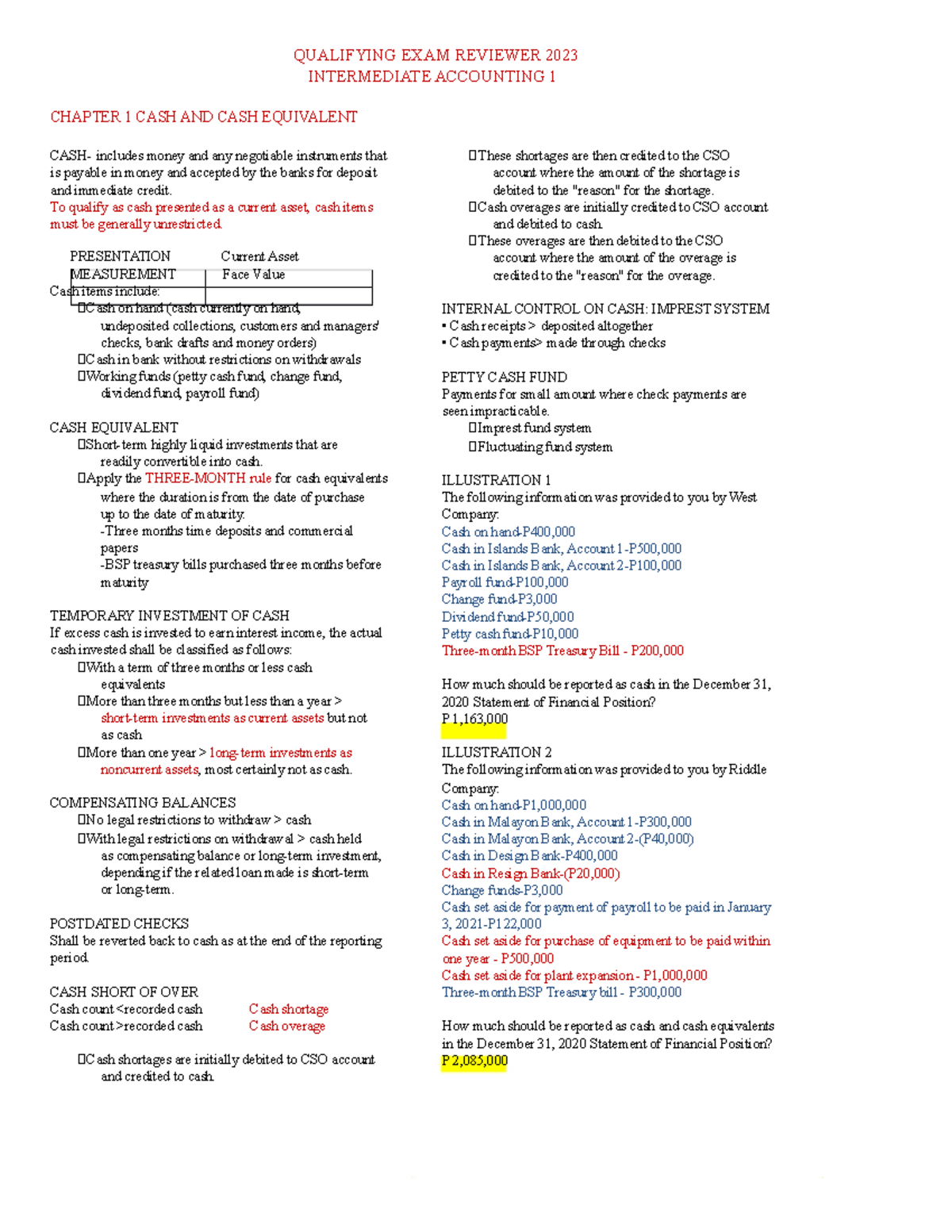 QUALIFYING EXAM REVIEWER 2023: INTERMEDIATE ACCOUNTING 1 CHAPTER 1 & 2 ...