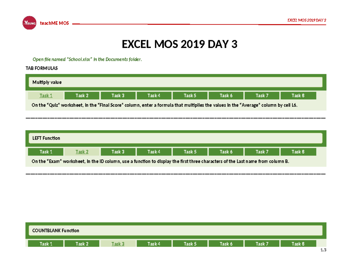 EXCEL MOS 2019 DAY 3: Formulas and Functions Guide - Studocu