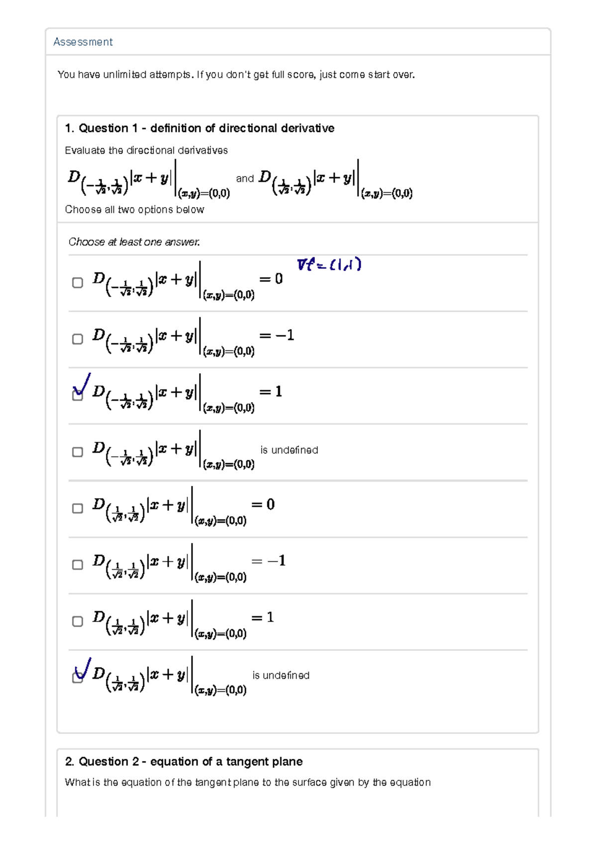 Assignment 2 Answers: Directional Derivatives and Tangent Plane - Studocu