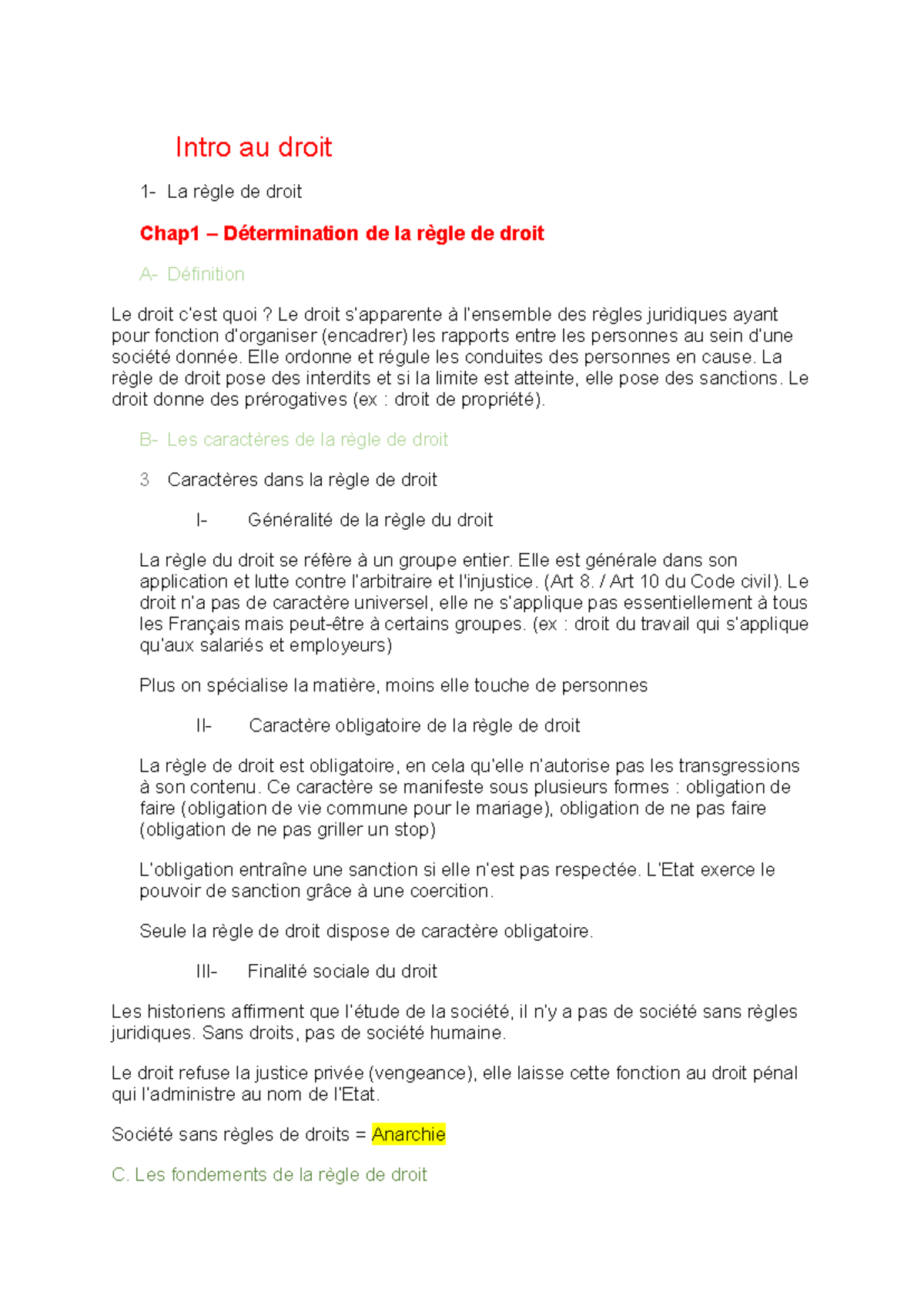 Introduction au Droit - Chapitre 1 : La Règle de Droit (CM) - Studocu