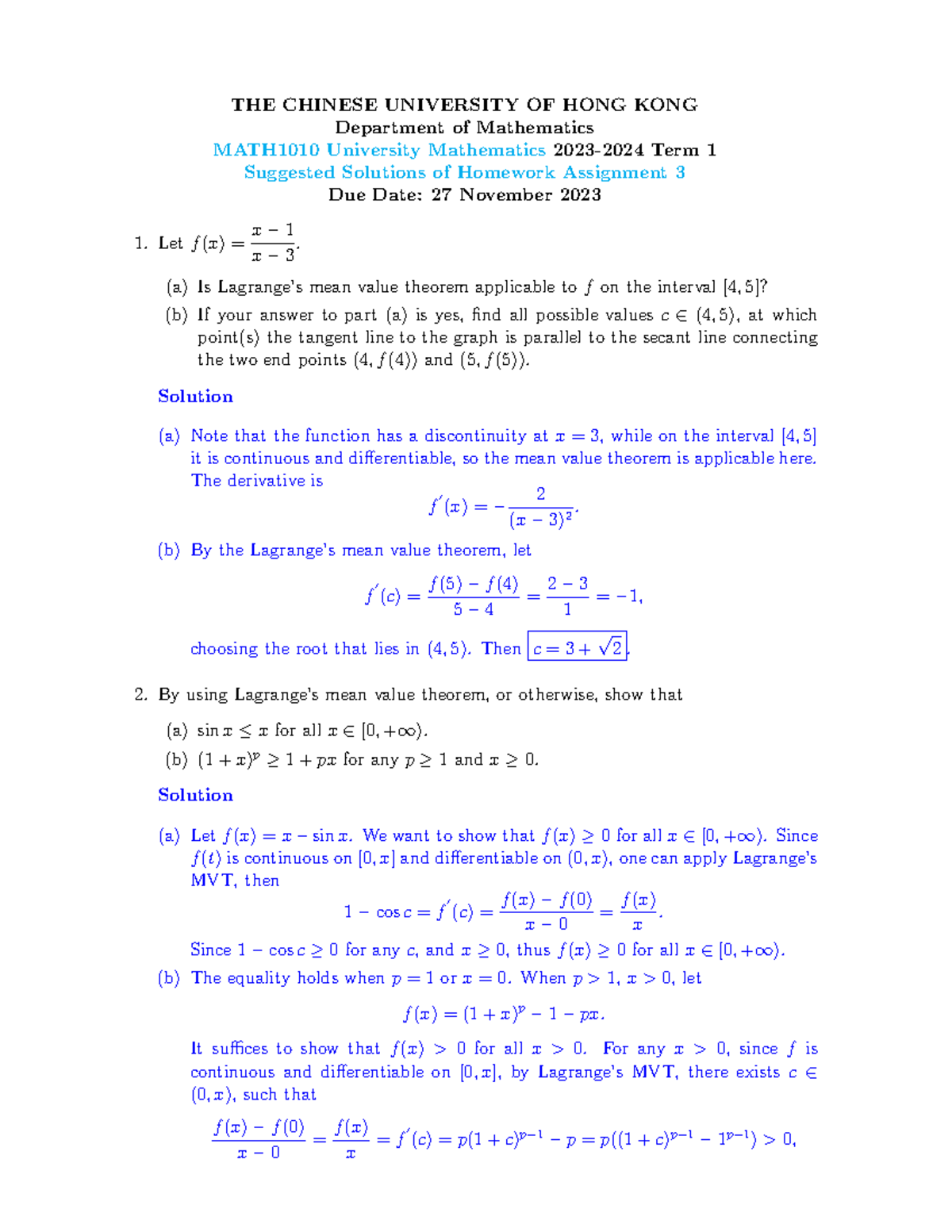 HW3 Solutions - MATH1010 - University Mathematics - 2023/24 - Studocu