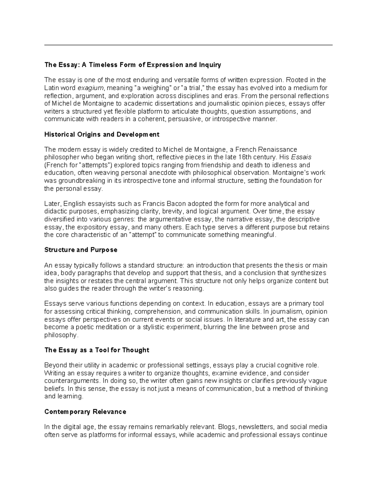 ENG101: The Essay - A Timeless Form of Expression and Inquiry - Studocu