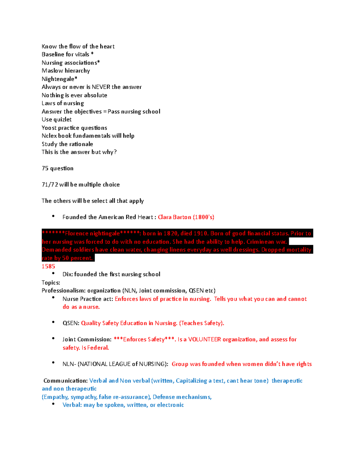 1020C Test 1 - Practice Questions for Nursing Fundamentals Exam - Studocu