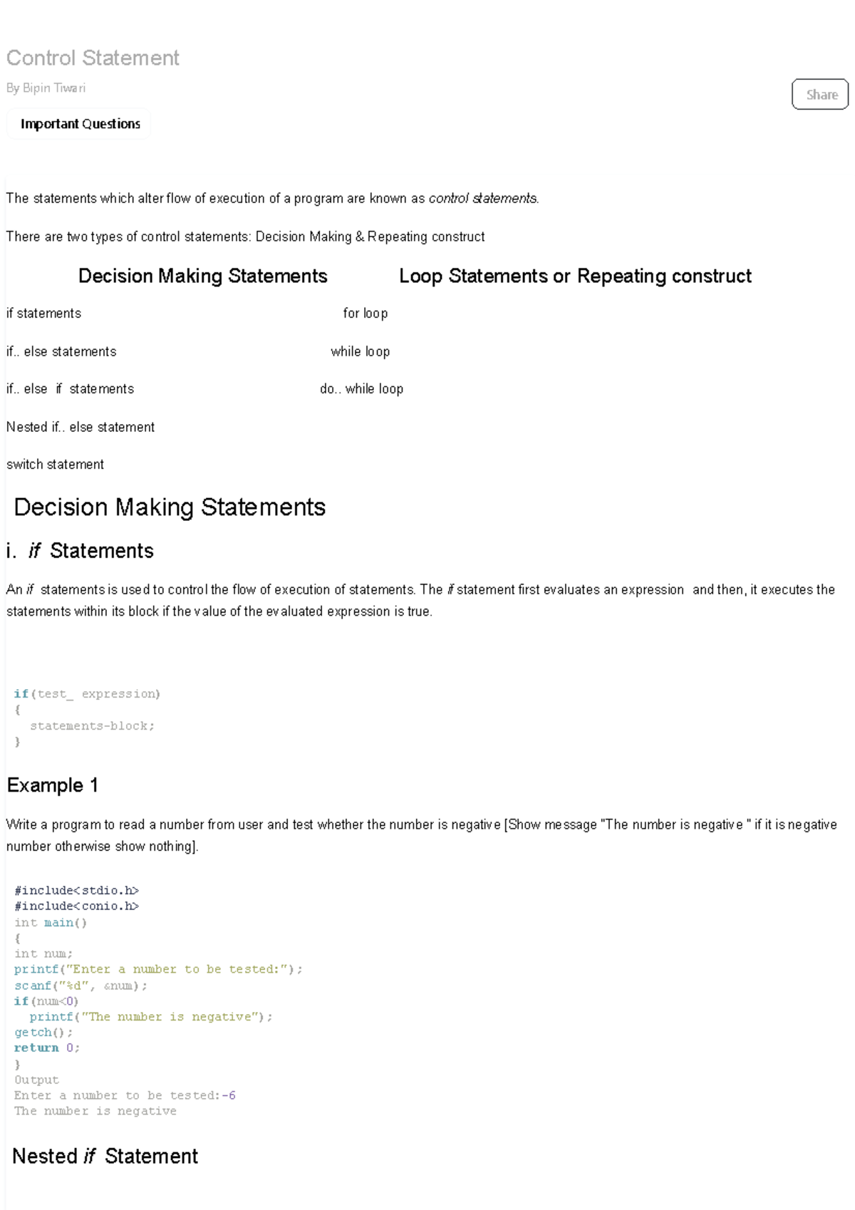 Chapter 5: Control Statements in C Programming - Hamro CSIT Notes - Studocu