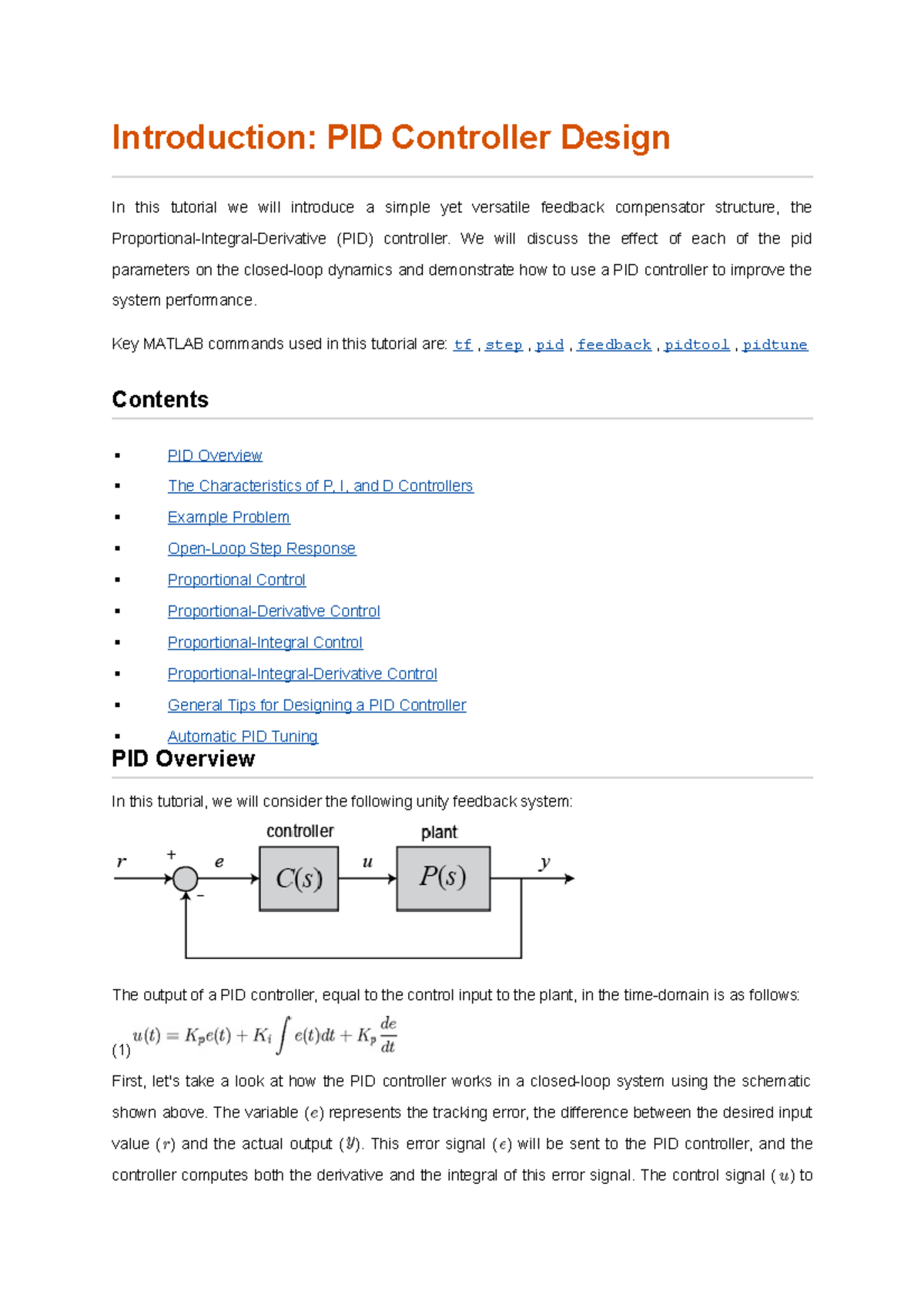 PID Controller Design Tutorial - MATLAB Implementation Guide - Studocu