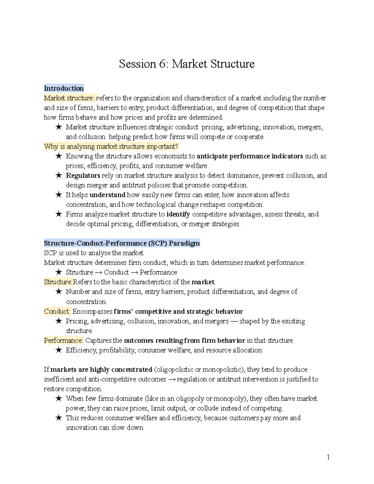Class Notes: Session 6 - Introduction to Market Structure (ECO101 ...